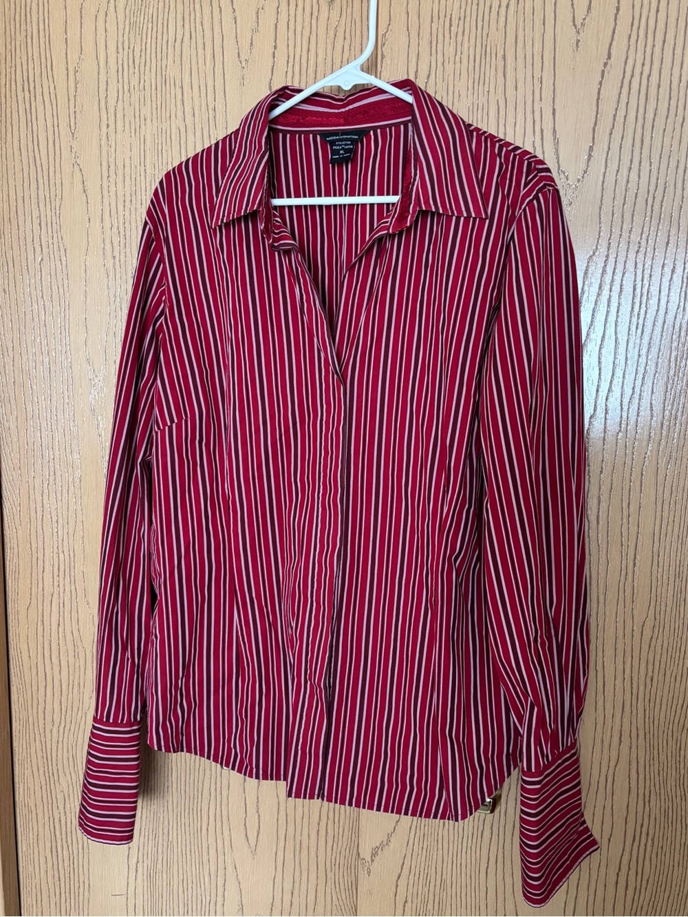 Moda International Red/ Purple Striped Button-Down French Cuffs Shirt, size XL